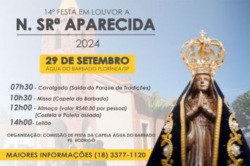 14ª FESTA EM LOUVOR A NOSSA SENHORA APARECIDA NA ÁGUA DO BARBADO