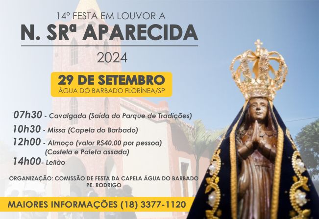 14ª FESTA EM LOUVOR A NOSSA SENHORA APARECIDA NA ÁGUA DO BARBADO