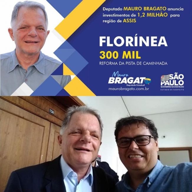 Florínea Conquista 300 mil reais para Construção da Pista de Caminhada através do Deputado Mauro Bragato.